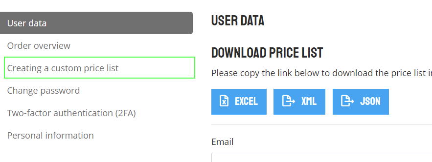 custom price list