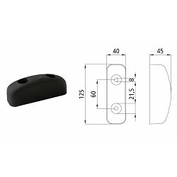 ODBOJNA GUMA 125 x 40 x 45mm, razmak između rupa 21,5mm