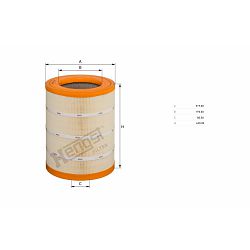 FILTER ZRAKA EURO 6 RENAULT, VOLVO (RUPA U SREDINI) - HENGST