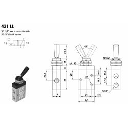 RUČNI VENTIL 16 mm, 3/2, 1/8" 431LL (RUPE 2+1) - AZ PNEUMATICA